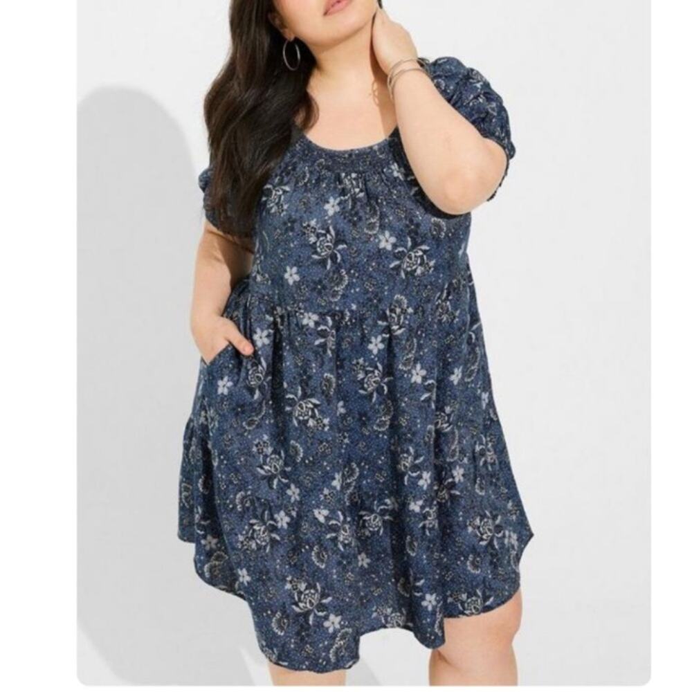 Torrid Chambray Puff Sleeve Smocked mini Dress